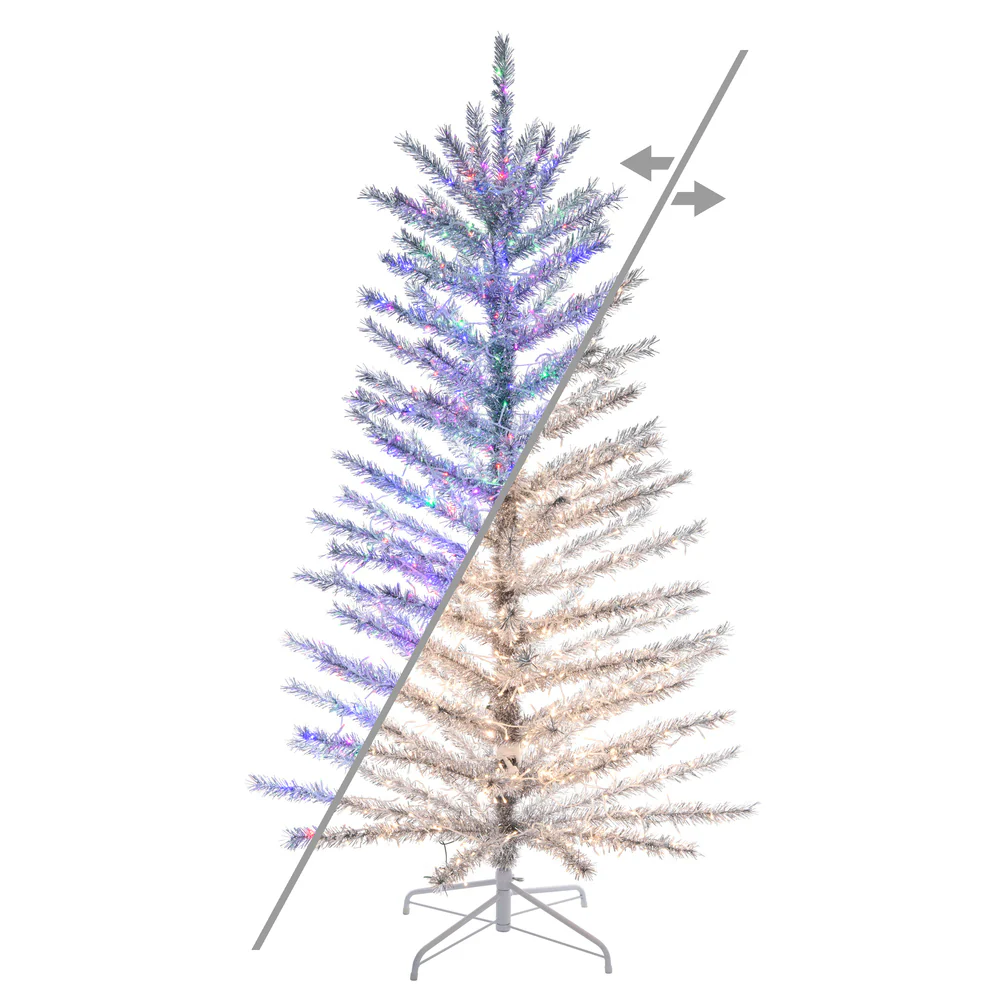 3'Hx31"W Vintage Aluminum Pine Artificial Christmas Tree, Micro LED Pre-Lit (Multi-Mode) -Silver