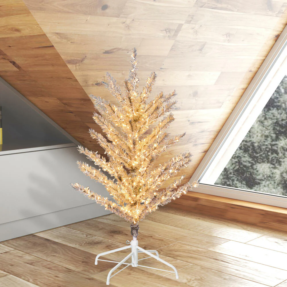 3'Hx31"W Vintage Aluminum Pine Artificial Christmas Tree, Micro LED Pre-Lit (Multi-Mode) -Silver - Image 8