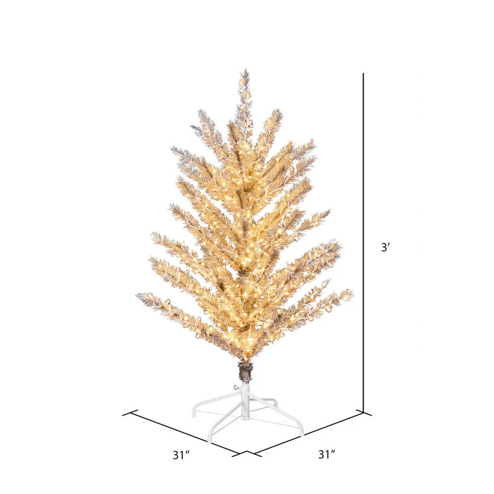 3'Hx31"W Vintage Aluminum Pine Artificial Christmas Tree, Micro LED Pre-Lit -Silver - Image 3