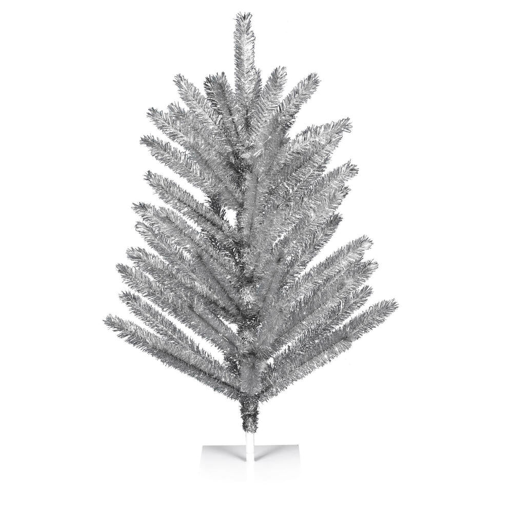 3'Hx31"W Vintage Aluminum Pine Artificial Christmas Tree, Unlit -Silver