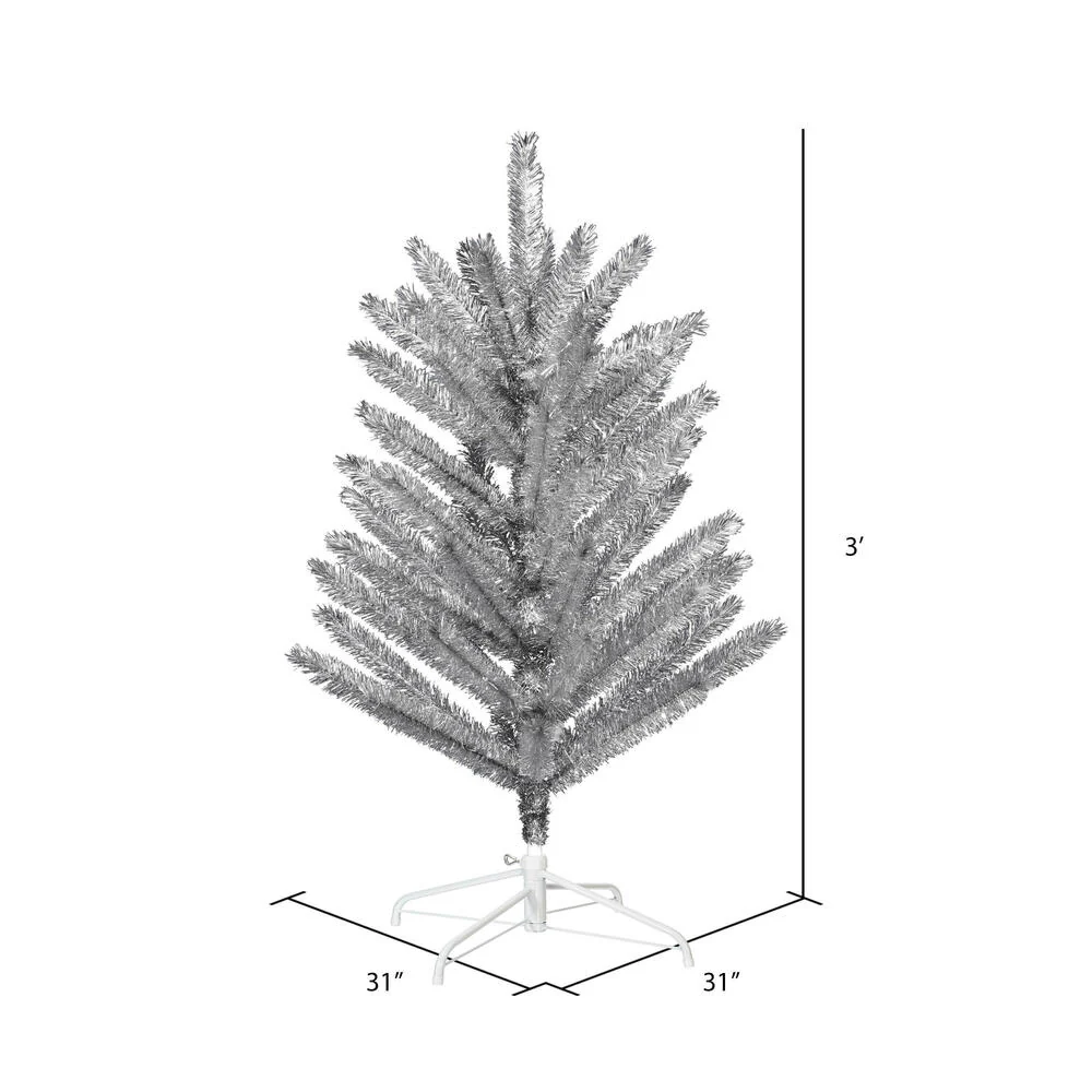 3'Hx31"W Vintage Aluminum Pine Artificial Christmas Tree, Unlit -Silver - Image 3
