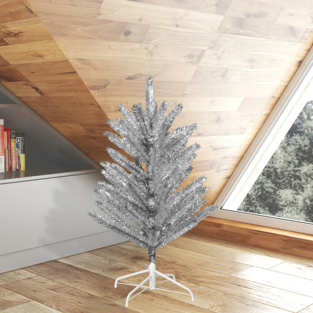 3'Hx31"W Vintage Aluminum Pine Artificial Christmas Tree, Unlit -Silver - Image 4