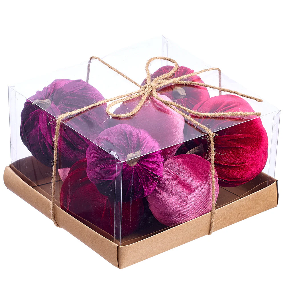 4.7"Hx8.2"W Boxed Artificial Pumpkins -Red/Burgundy (Pack of 4)