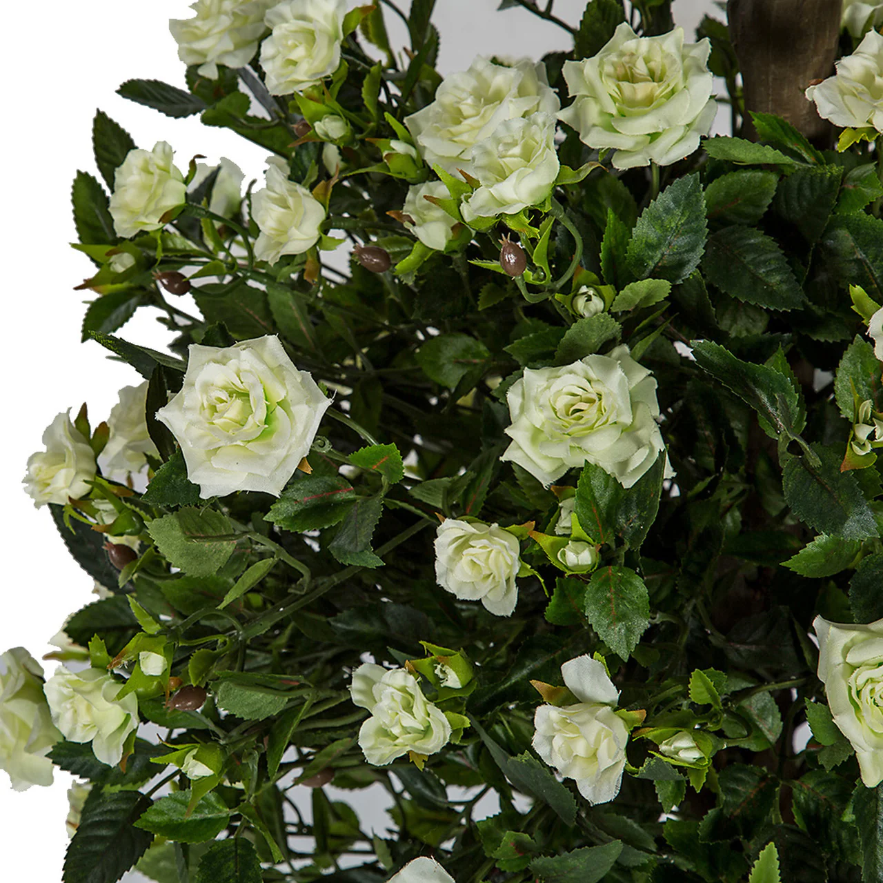 4' Artificial Double Ball-Shaped Mini Rose Topiary Tree w/Pot -White/Green - Image 2