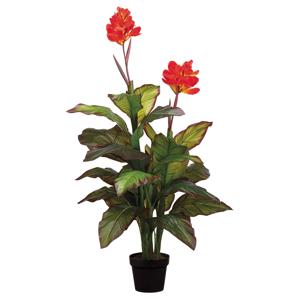 4' Canna Flower Silk Plant w/Pot -Red (Pack of 4)