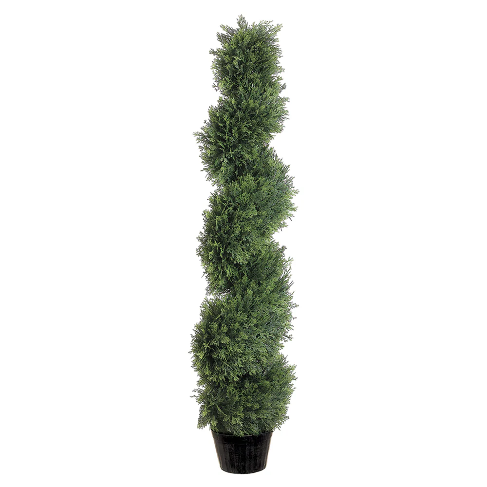 4' Cedar Spiral Artificial Topiary Tree w/Pot -Green (Pack of 2)