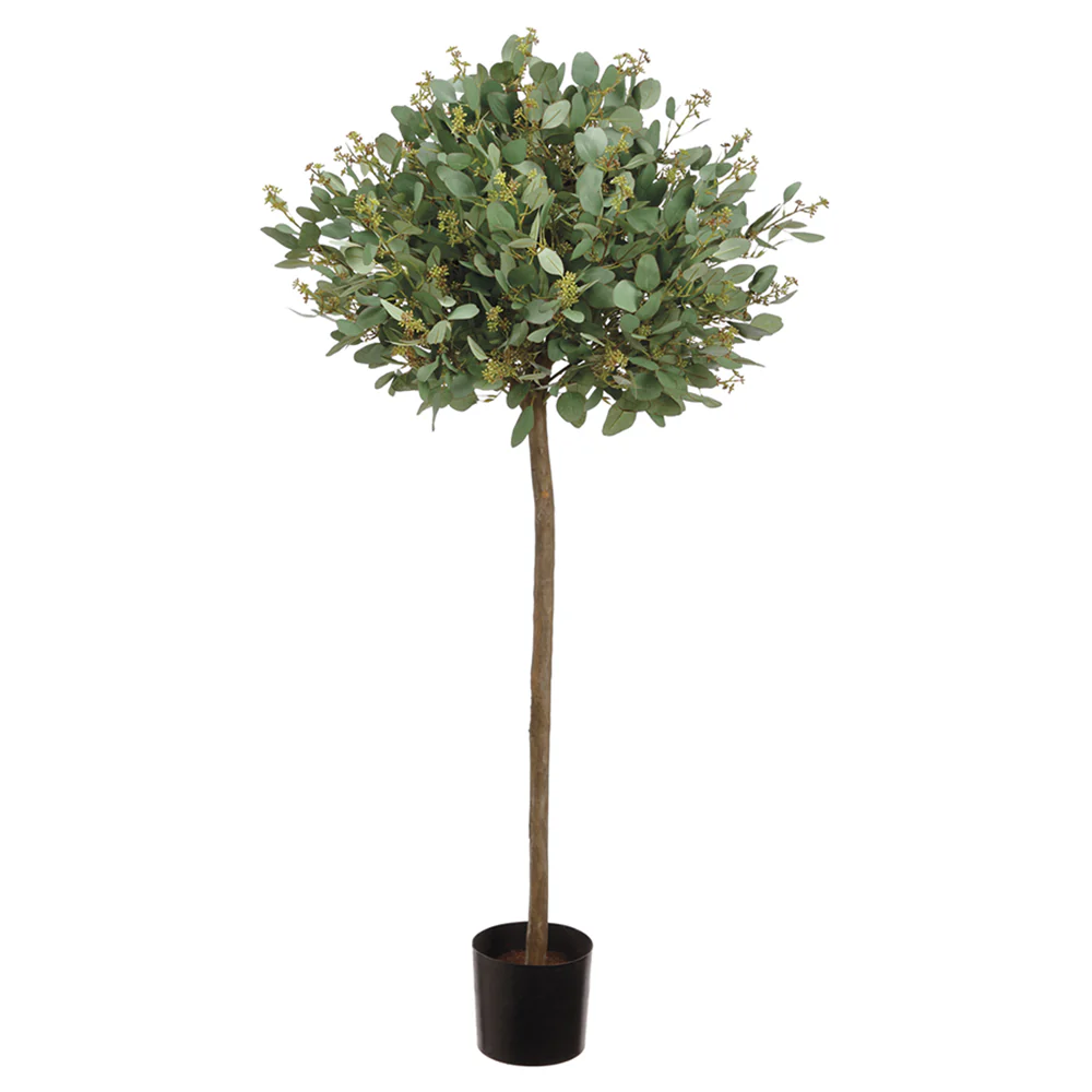 4' Eucalyptus Ball-Shaped Artificial Topiary Tree w/Pot -Frosted Green (Pack of 2)