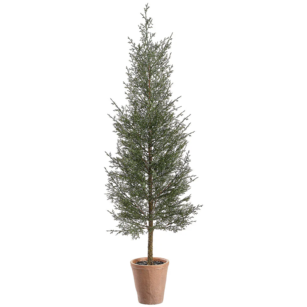 4' Glittered Artificial Cedar Tree w/Cement Pot -Green (Pack of 2)