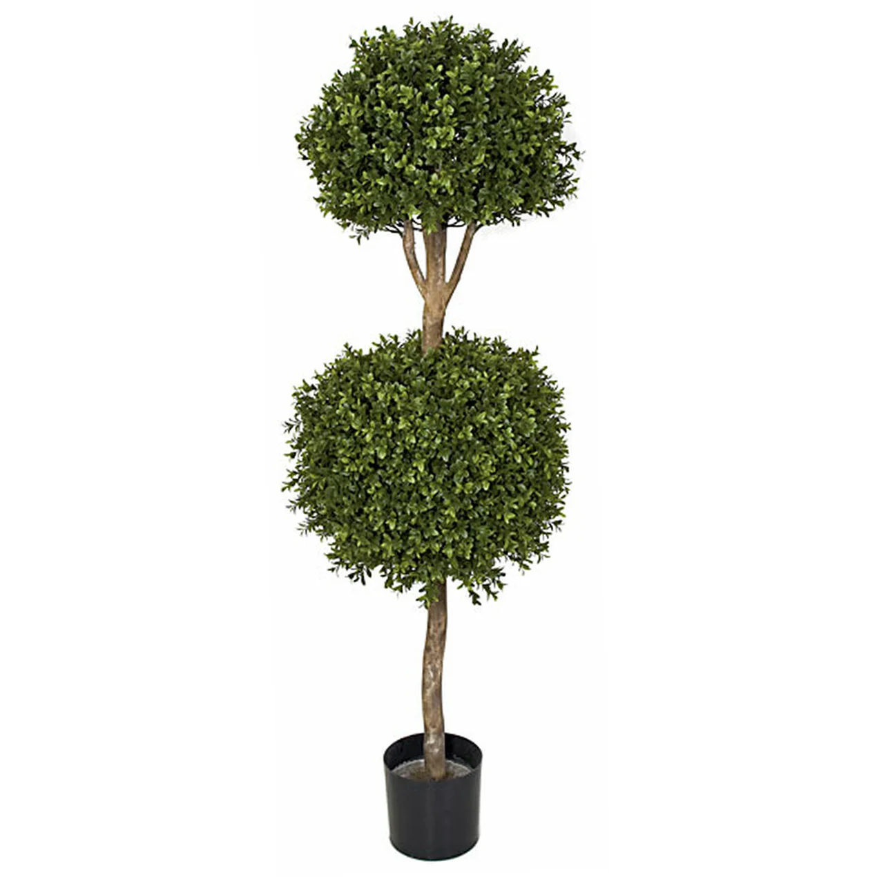 4' Outdoor UV-Resistant Artificial Boxwood Double Ball-Shaped Topiary w/Pot -Green