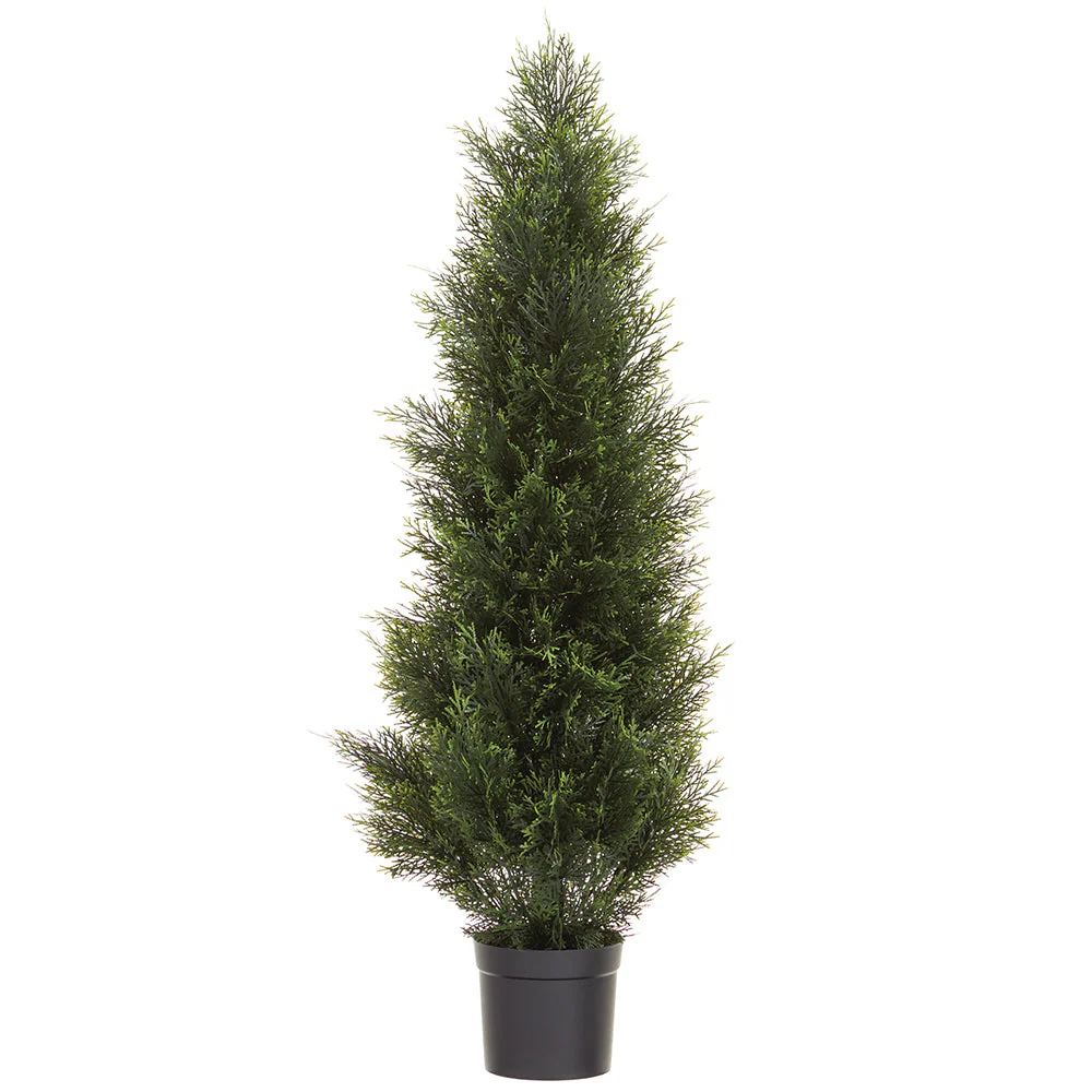 4' Outdoor UV-Resistant Artificial Cedar Cone-Shaped Topiary -Green (Pack of 2)