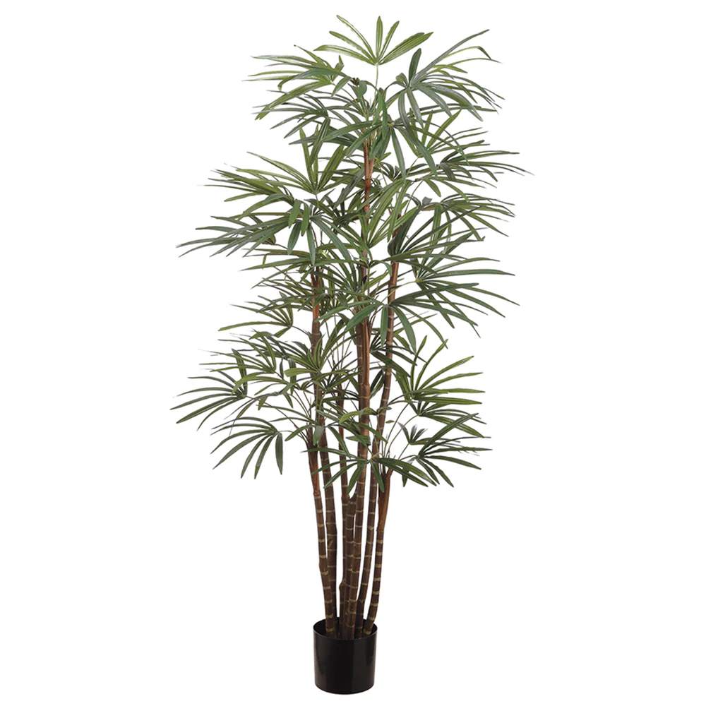 4' Silk Rhapis Palm Tree w/Pot -Green (Pack of 2)
