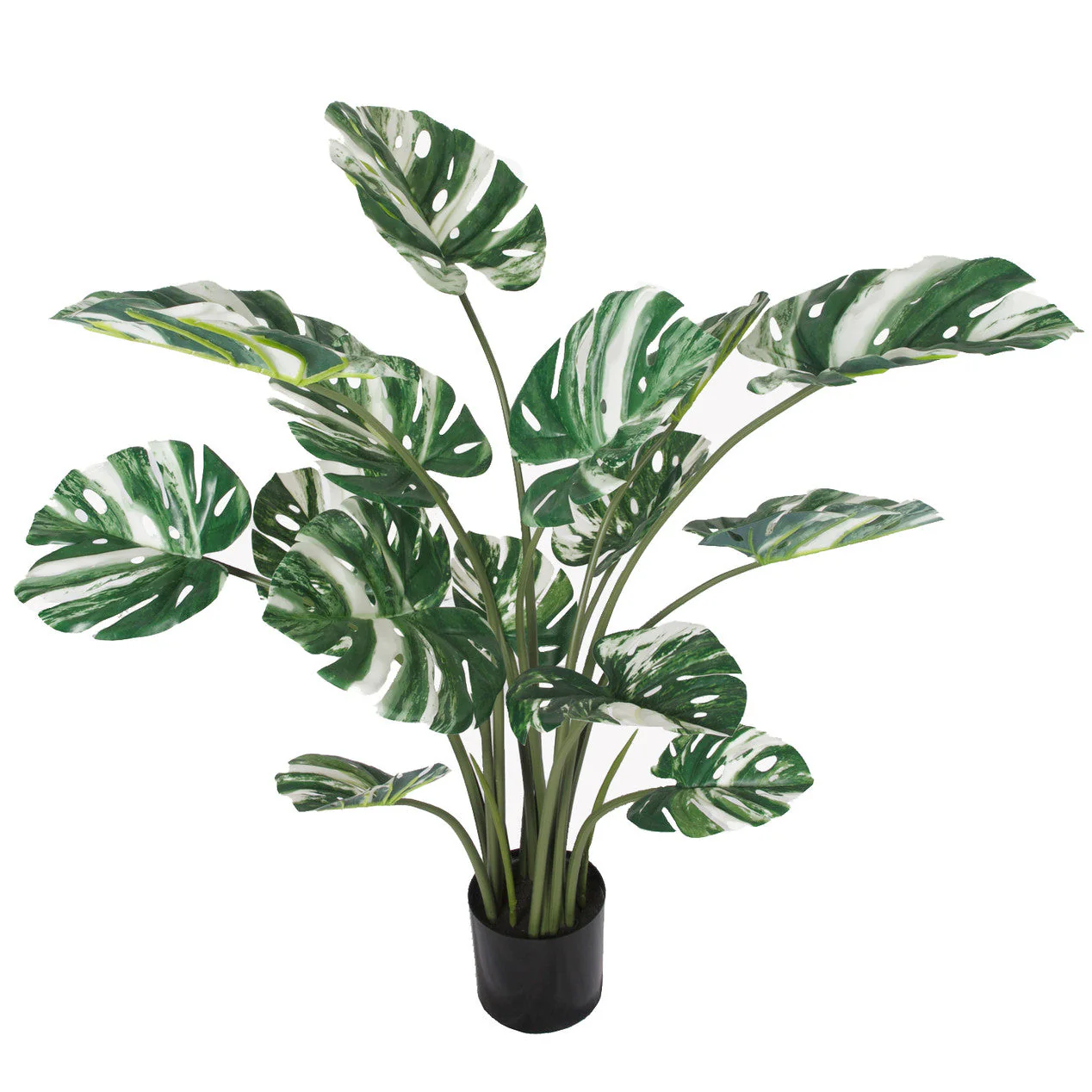 4' Variegated Split Leaf Philodendron Monstera Silk Plant w/Plastic Pot -Green/White