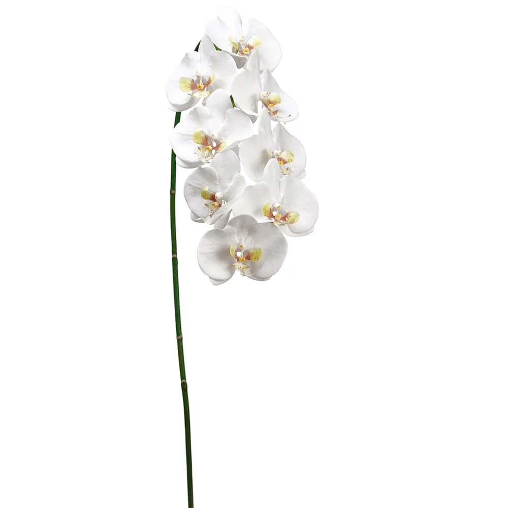 40" Hand-Wrapped Phalaenopsis Orchid Silk Flower Stem -White/Yellow (Pack of 6)