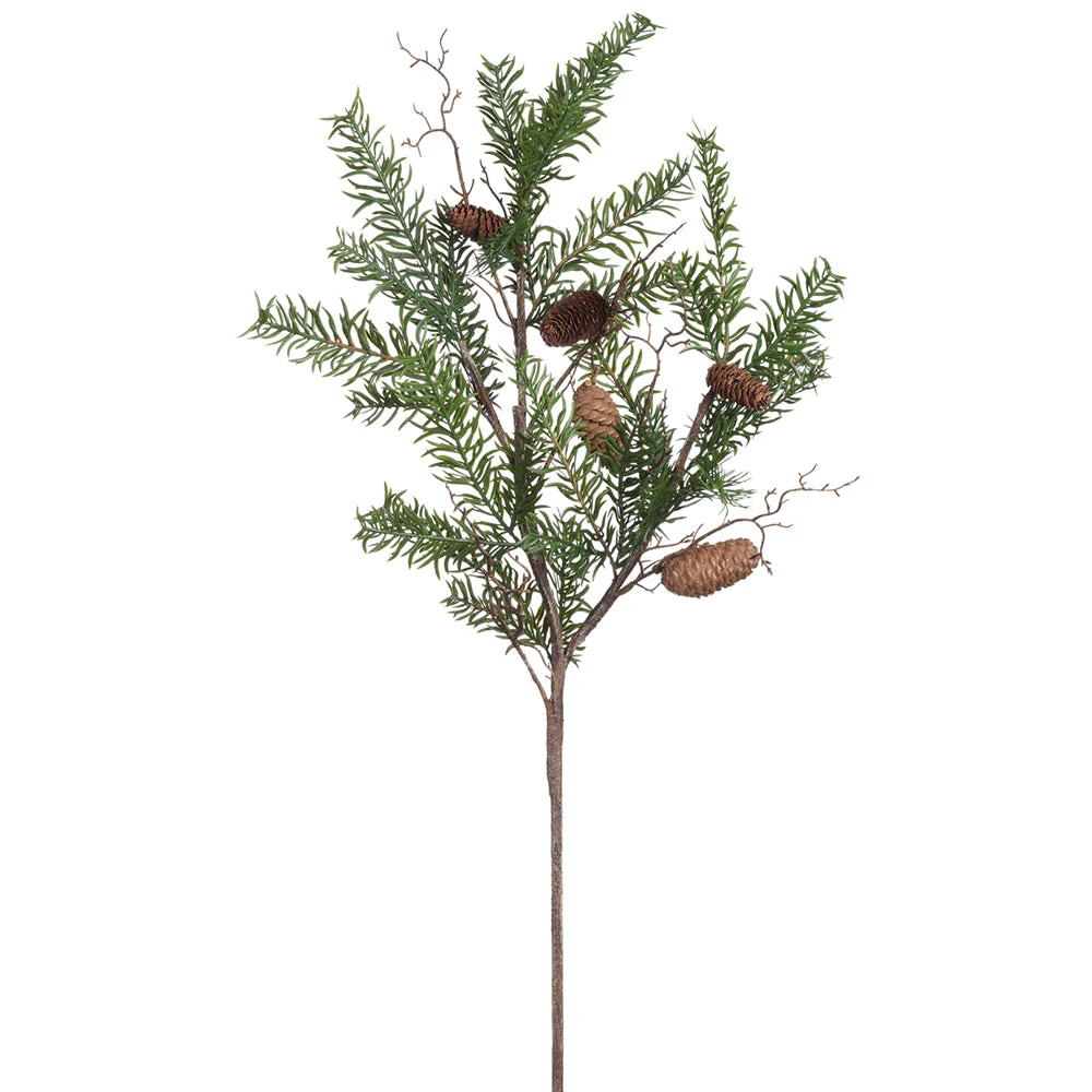 41" Artificial Pine & Pinecone Stem -Green/Brown (Pack of 6)