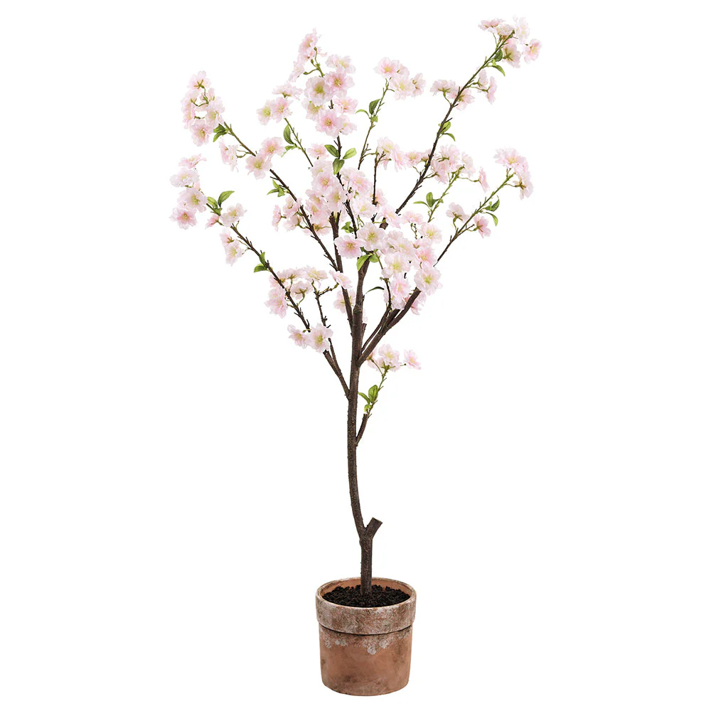 4'1' Cherry Blossom Flower Silk Tree w/Clay Pot -Blush