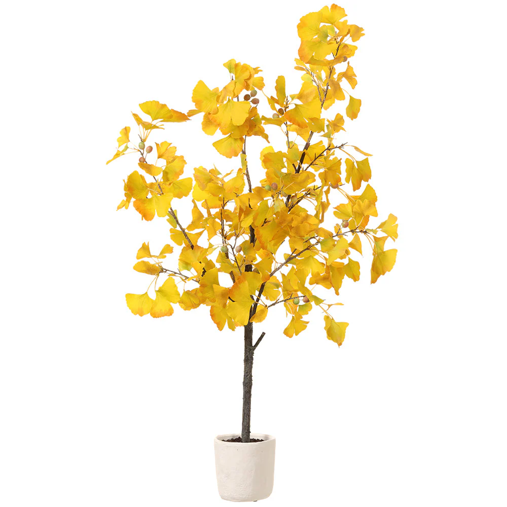 4'1" Silk Ginkgo Leaf Tree w/Clay Pot -Yellow