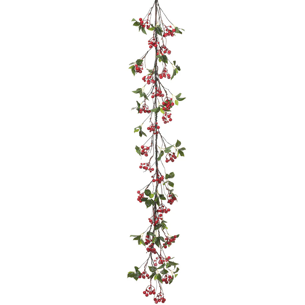 4'11" Flocked Artificial Berry Garland -Red (Pack of 4)