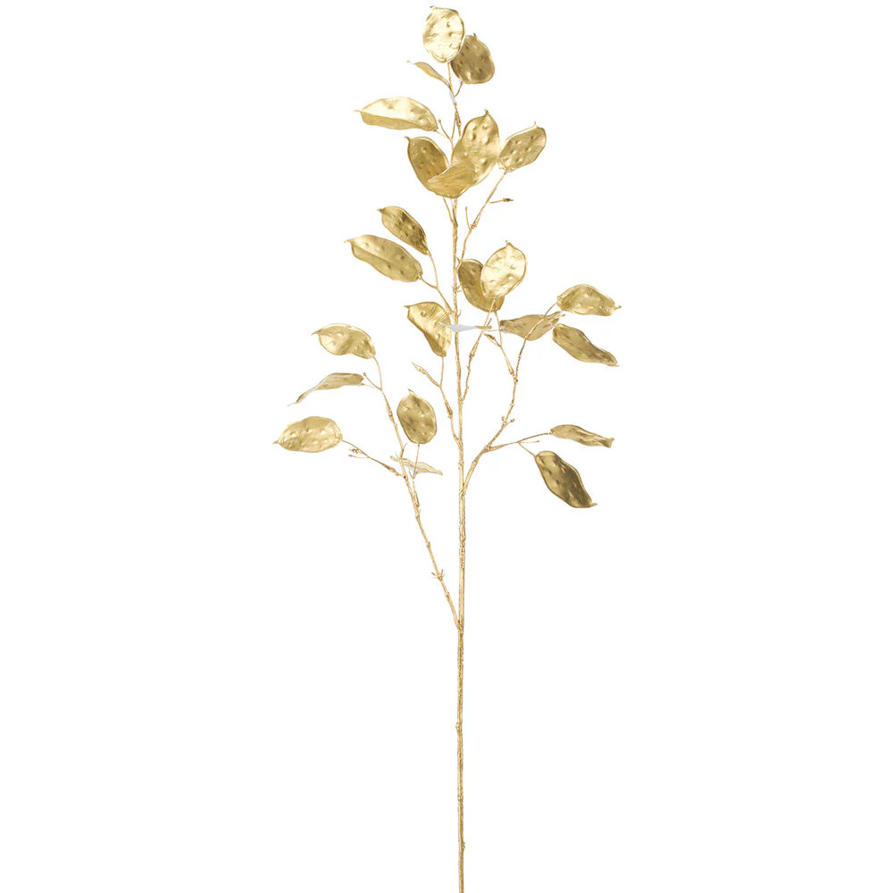42" Artificial Silver Dollar Eucalyptus Leaf Stem -Gold/White (Pack of 12)