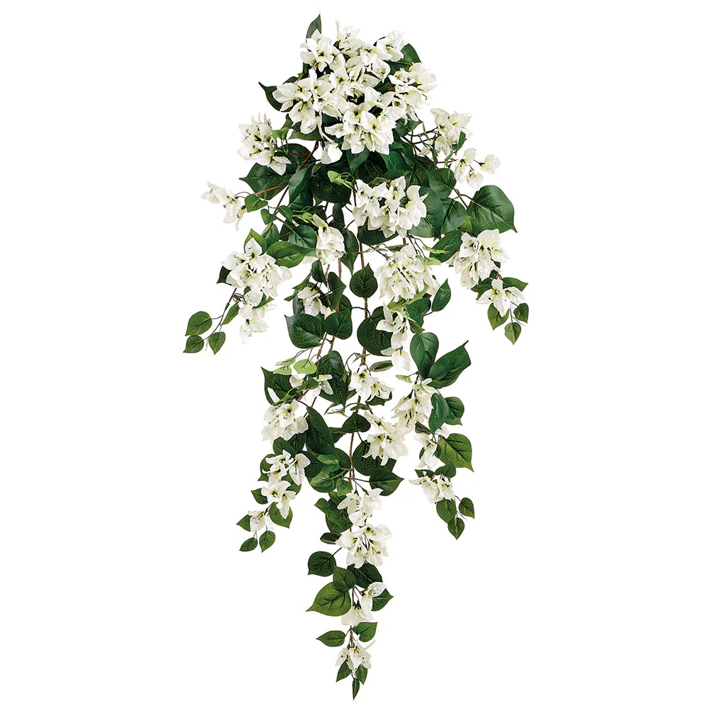 42" Outdoor UV-Resistant Artificial Hanging Bougainvillea Flower Bush -Cream (Pack of 12)