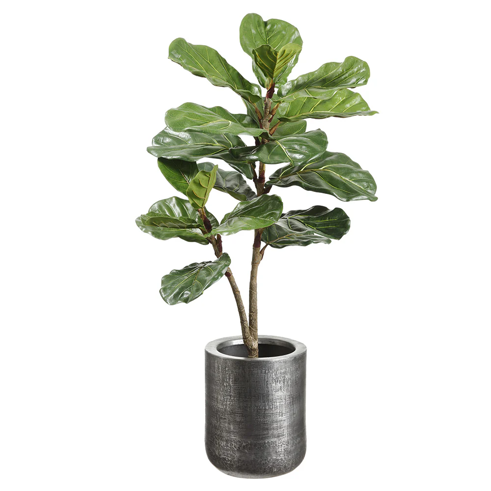 42" Silk Fiddle Leaf Fig Tree w/Textured Zinc Planter -Green