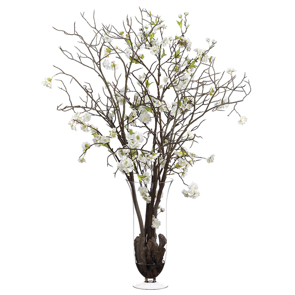 42"Hx34"W Cherry Blossom Silk Flower Arrangement -White