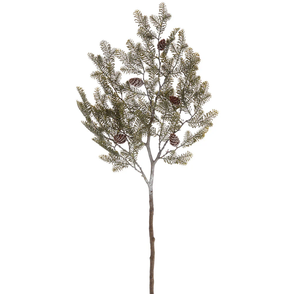 43" Frosted Artificial Pine & Pinecone Stem -Green/Gray (Pack of 6)