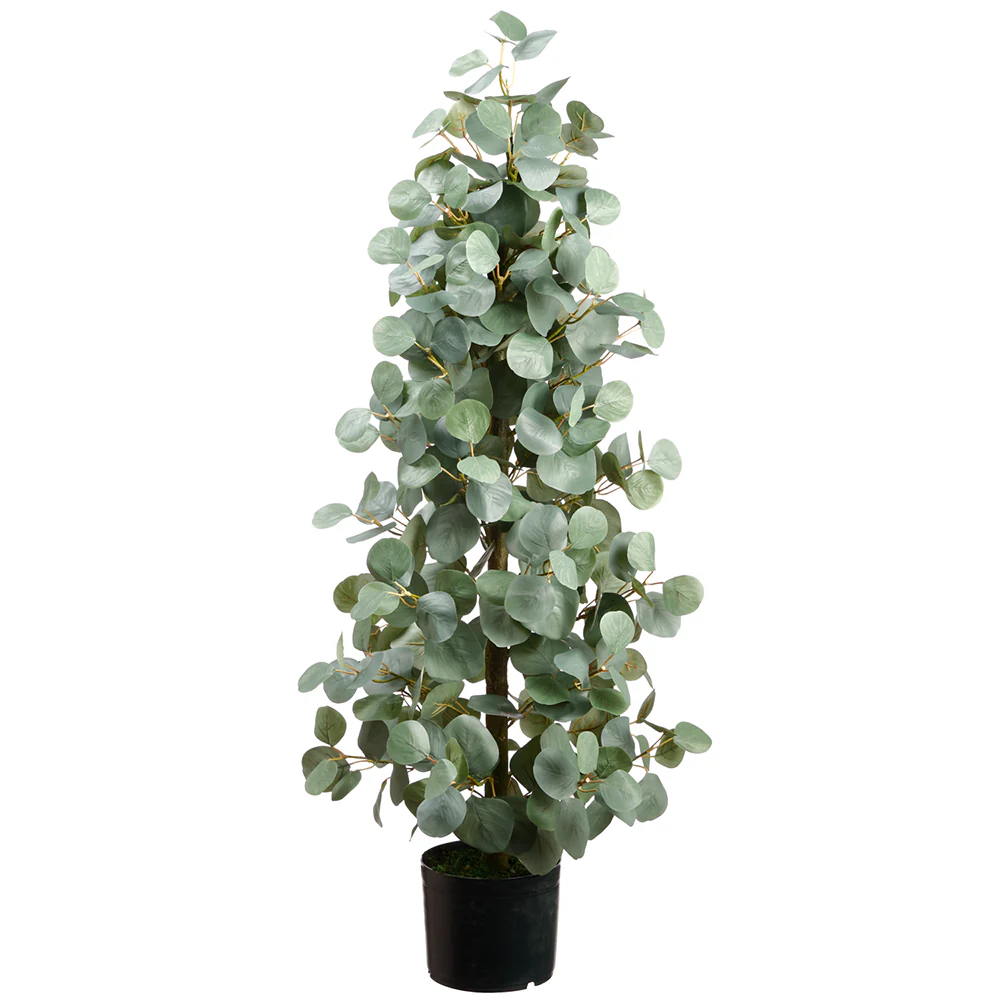 43" Silk Eucalyptus Cone-Shaped Topiary w/Plastic Pot -Green/Gray (Pack of 2)