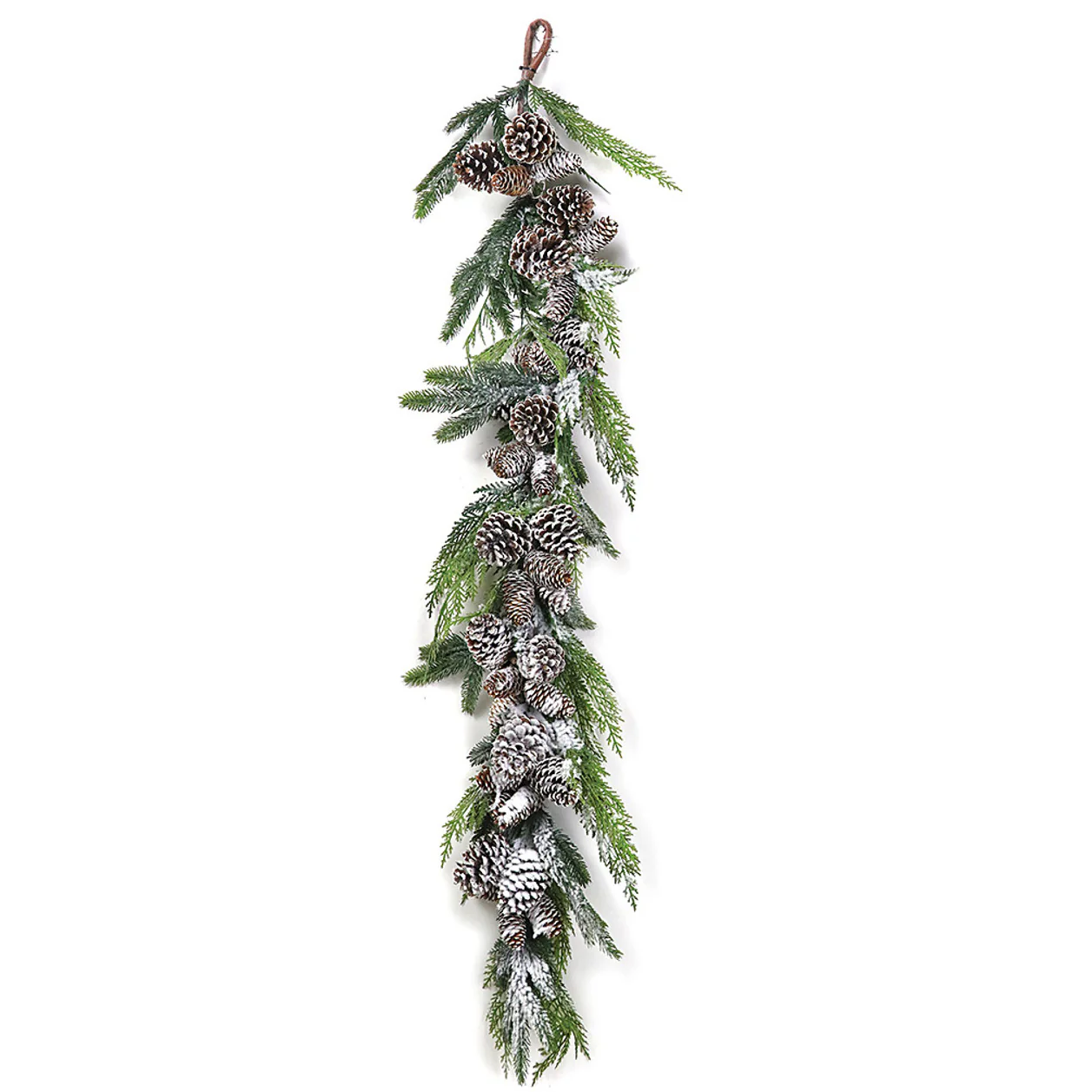 4'3" Soft-Touch Flocked Artificial Cedar & Pinecone Garland -Green/White (Pack of 4)