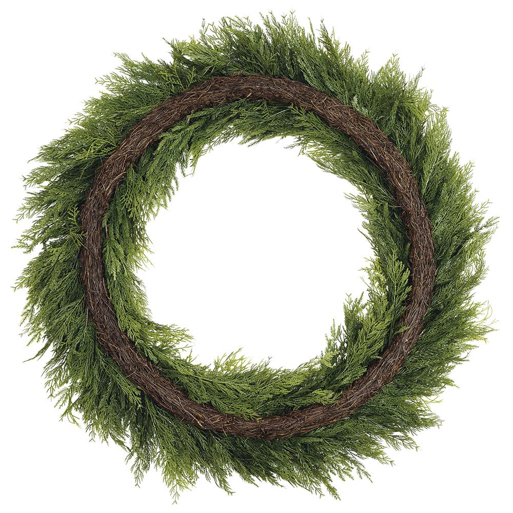 44" Artificial Deluxe Mixed Cedar Wreath -Green - Image 2