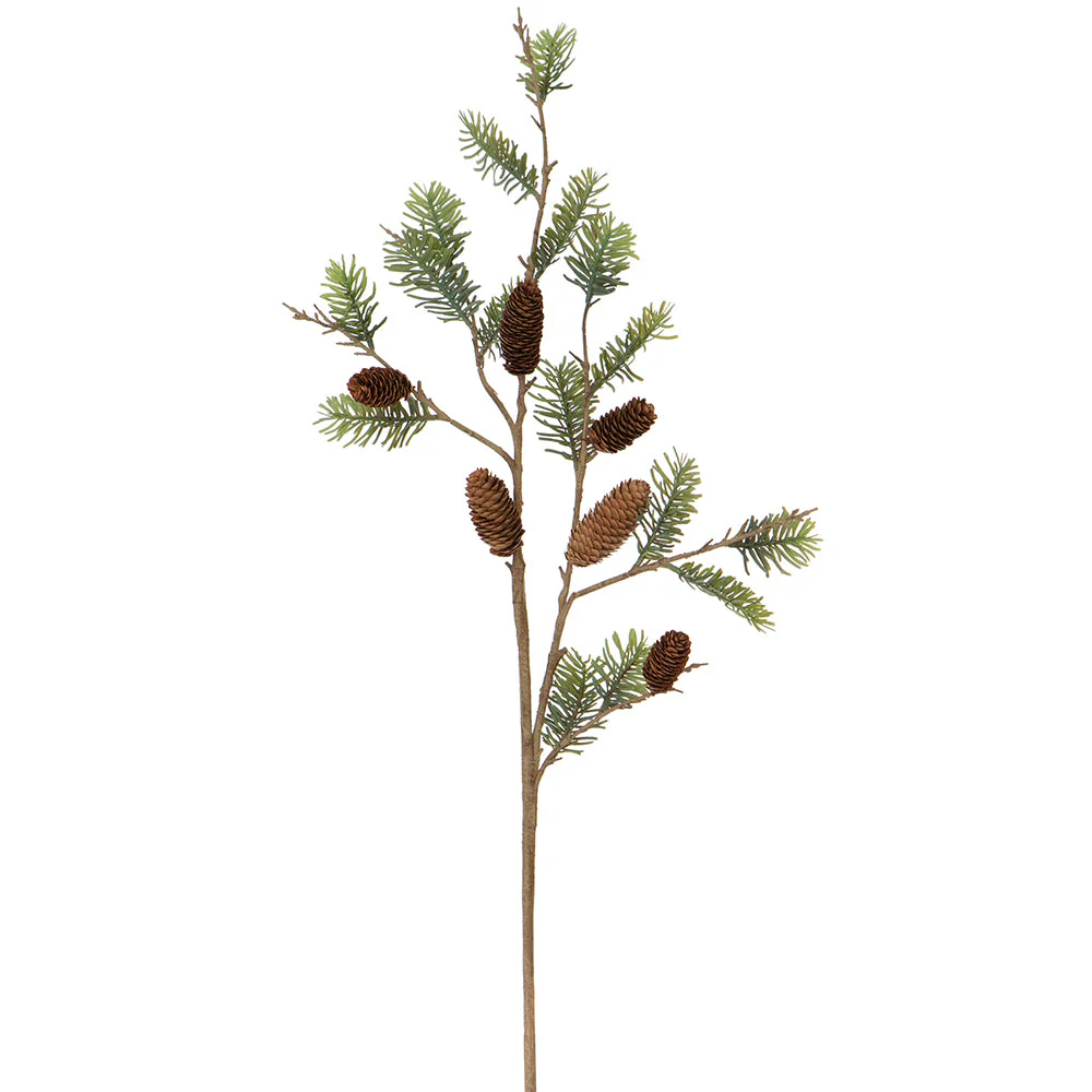 44" Artificial Pine & Pinecone Stem -Green/Brown (Pack of 8)
