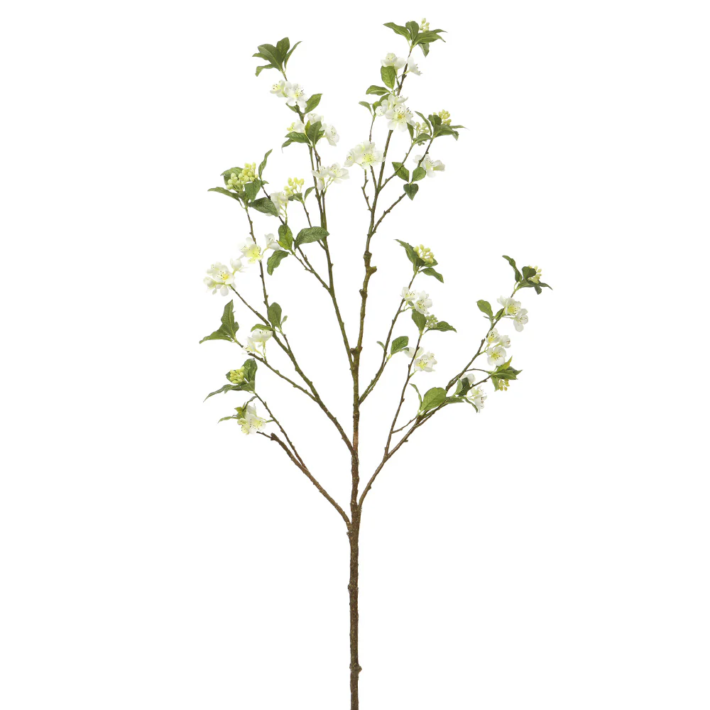 44" Japanese Quince Blossom Silk Flower Stem -White (Pack of 6)