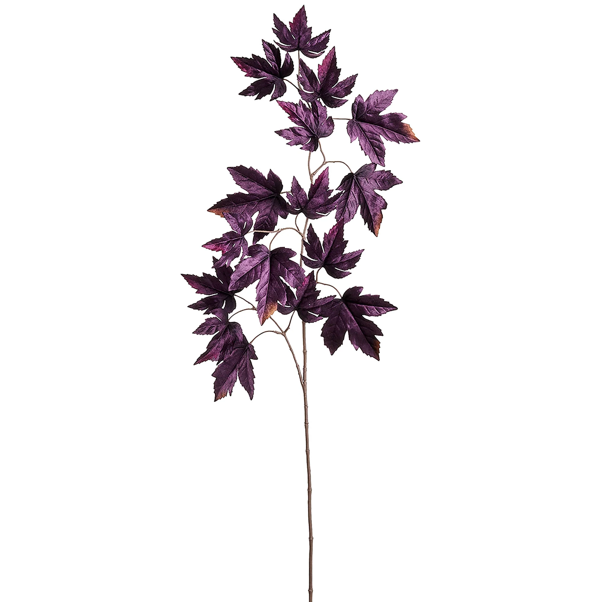 46" Artificial Velvet Maple Leaf Stem -Purple (Pack of 12)