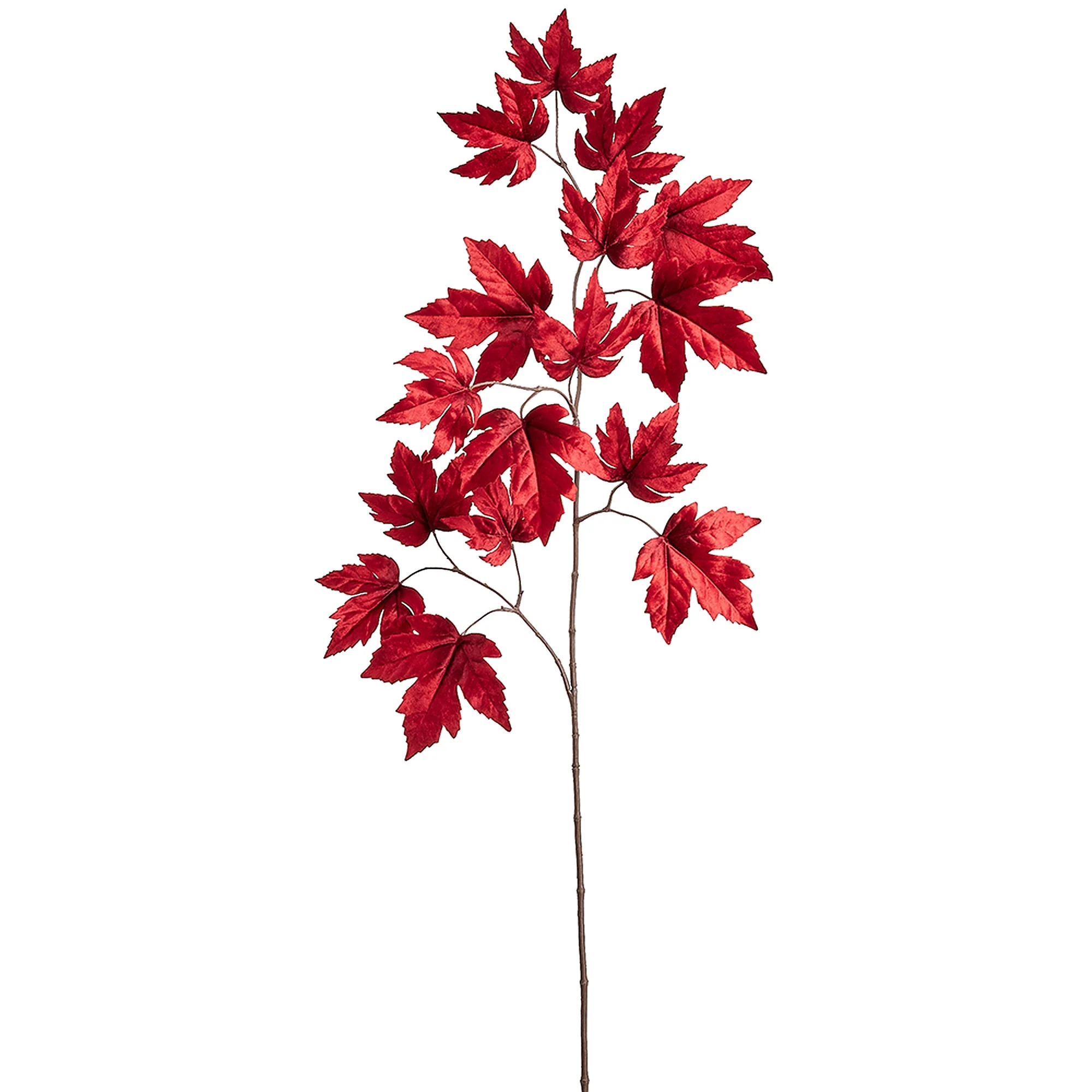 46" Artificial Velvet Maple Leaf Stem -Red (Pack of 12)