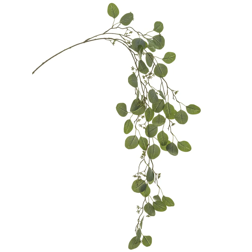 46" Hanging Seeded Silk Eucalyptus Leaf Stem -Green/Gray (Pack of 12)