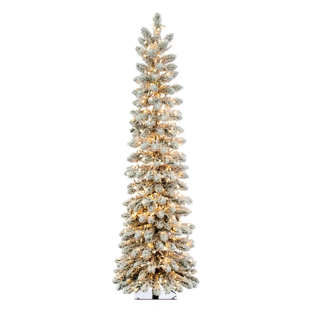 4'6"Hx17"W Snowy Flocked Alpine Artificial Christmas Tree, Micro LED Pre-Lit -Green