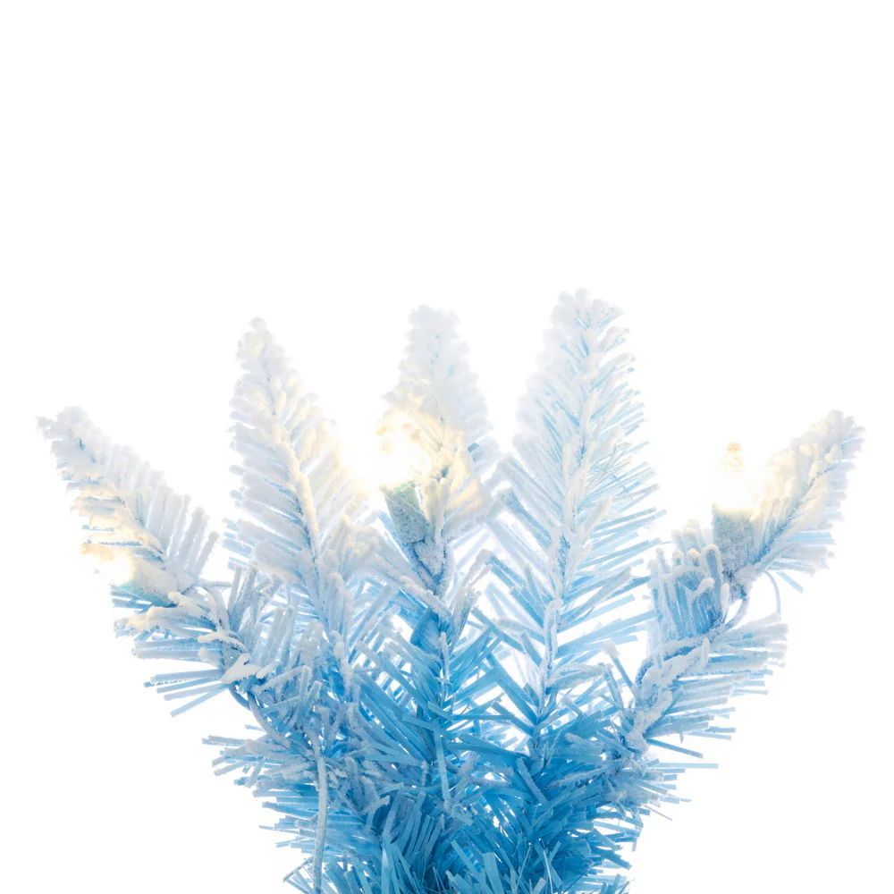 4'6"Hx19"W Flocked Fir Artificial Christmas Tree, LED Pre-Lit -Baby Blue/White - Image 2