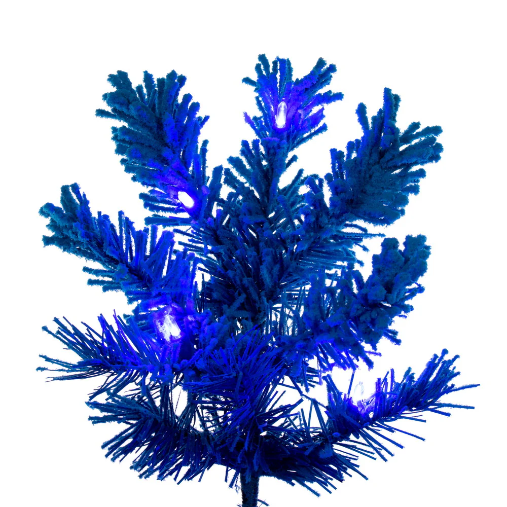 4'6"Hx19"W Flocked Pencil Fir Artificial Christmas Tree, LED Pre-Lit (Turquoise) -Turquoise - Image 2