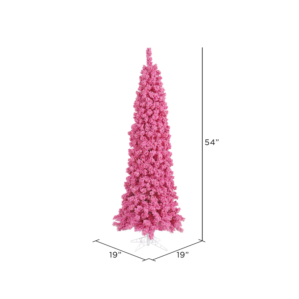 4'6"Hx19"W Flocked Pencil Fir Artificial Christmas Tree, Unlit -Pink - Image 2