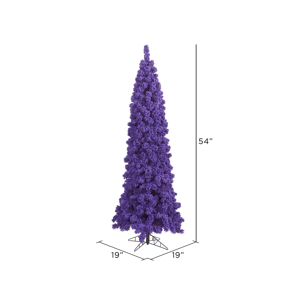 4'6"Hx19"W Flocked Pencil Fir Artificial Christmas Tree, Unlit -Purple - Image 2