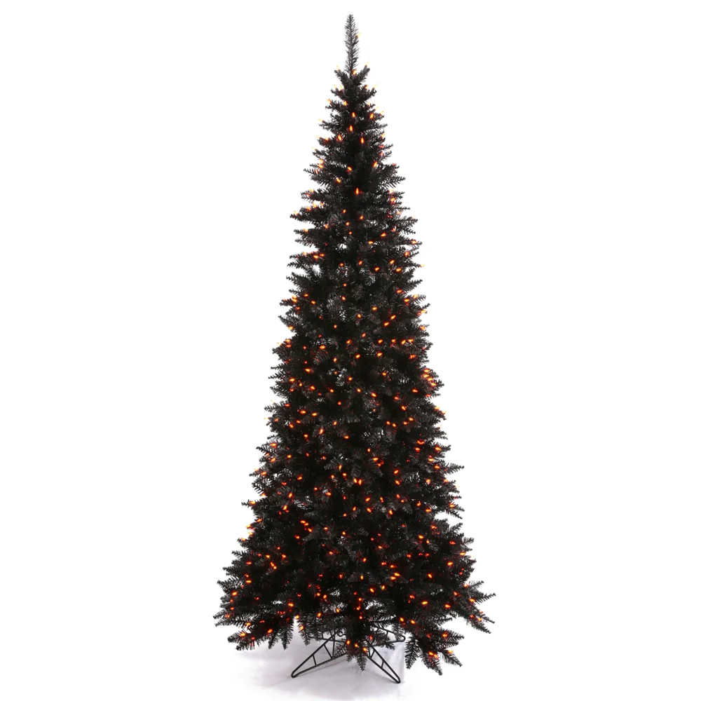 4'6"Hx24"W Slim Fir Artificial Christmas Tree, LED Pre-Lit (Orange) -Black
