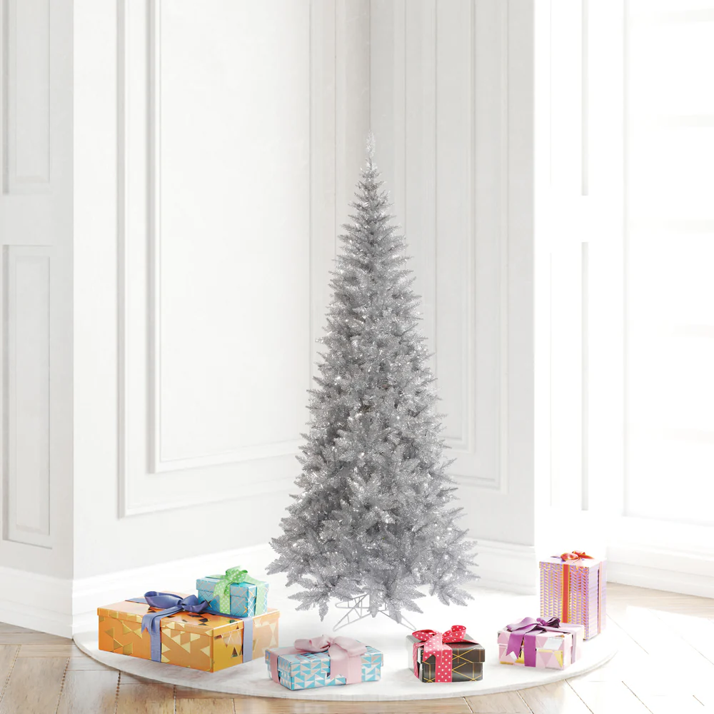4'6"Hx24"W Tinsel Slim Fir Artificial Christmas Tree, Unlit -Silver - Image 4