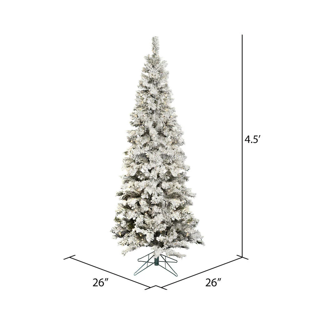 4'6"Hx26"W Flocked Pencil Pacific Pine Artificial Christmas Tree, LED Pre-Lit -White - Image 3
