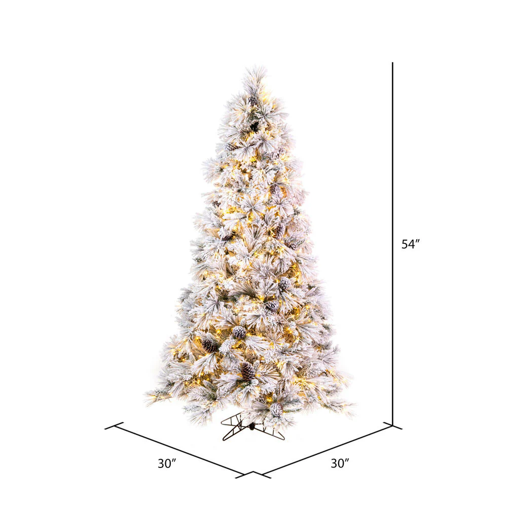 4'6"Hx30"W Flocked Slim Atka Pine Artificial Christmas Tree, Micro LED Pre-Lit (Multi-Mode) -White - Image 3