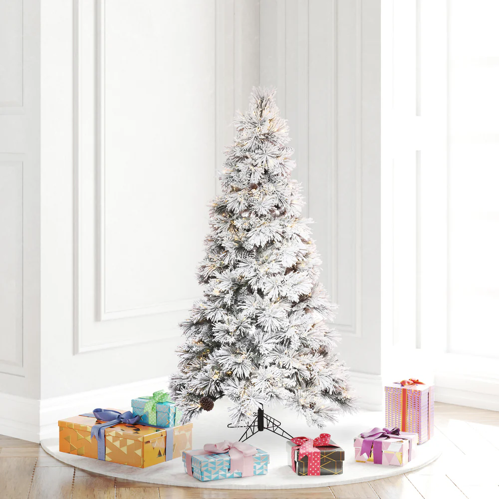 4'6"Hx30"W Flocked Slim Atka Pine Artificial Christmas Tree, Micro LED Pre-Lit -White - Image 5