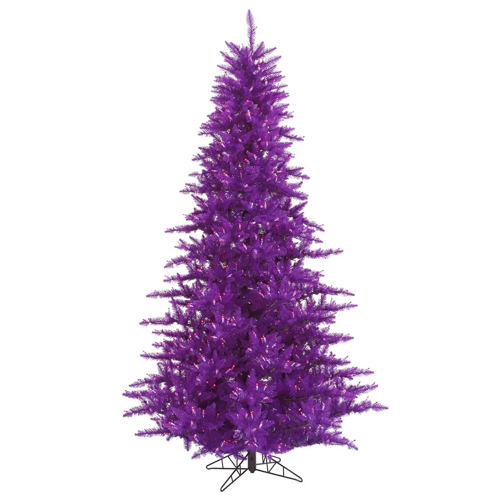 4'6"Hx34"W Fir Artificial Christmas Tree, LED Pre-Lit (Purple) -Purple
