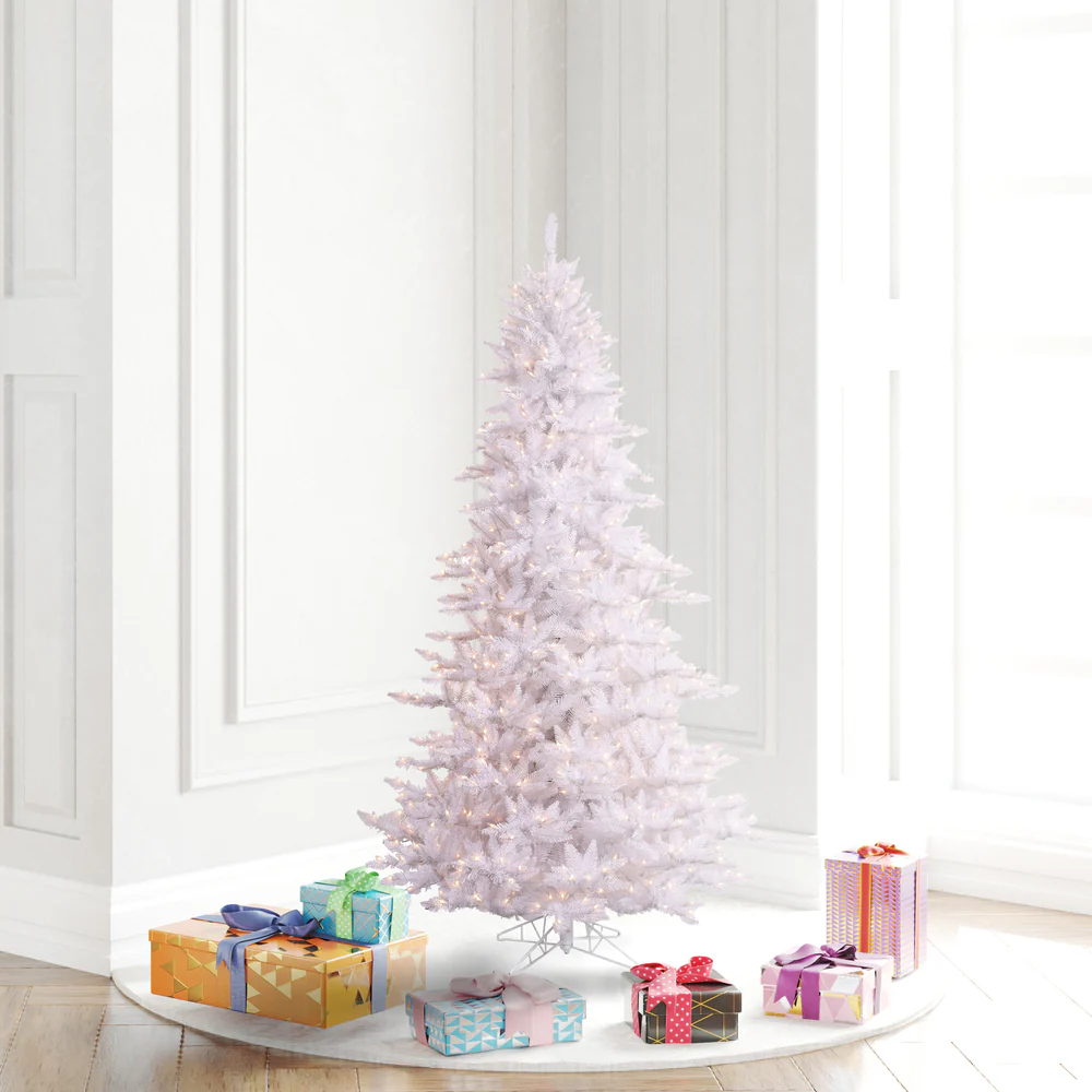 4'6"Hx34"W Fir Artificial Christmas Tree, LED Pre-Lit -White - Image 2