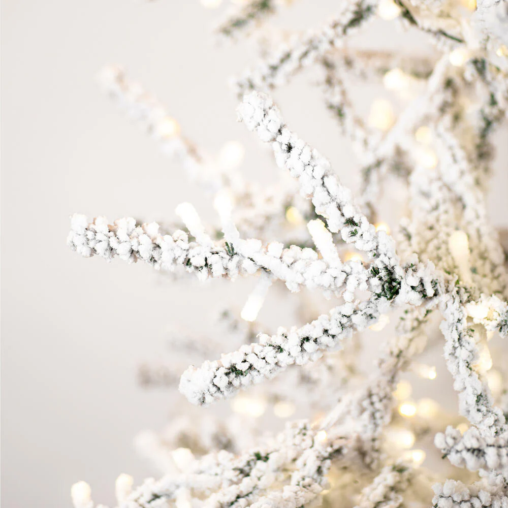 4'6"Hx34"W Flocked Slim Pistol Pine Artificial Christmas Tree, Micro LED Pre-Lit -White - Image 2