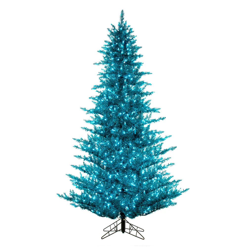 4'6"Hx34"W Tinsel Artificial Christmas Tree, LED Pre-Lit (Aqua) -Aqua