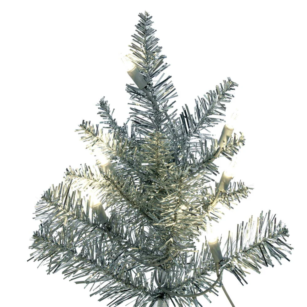 4'6"Hx34"W Tinsel Fir Artificial Christmas Tree, LED Pre-Lit -Silver - Image 2