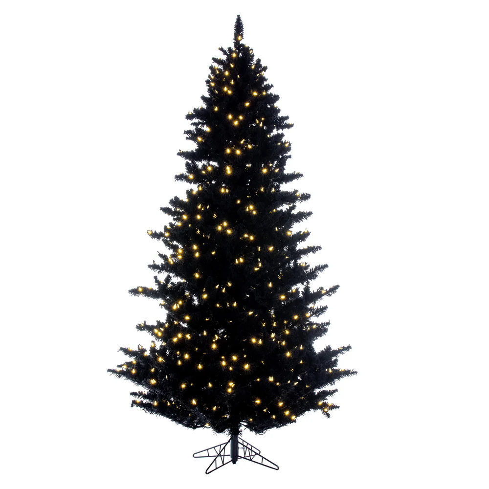 4'6"Hx35"W Flocked Fir Artificial Christmas Tree, LED Pre-Lit -Black